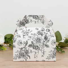 25 Pack Candy Treat Tote Boxes in French Toile Pattern - Matte Black and White Party Favor Gable Boxes, Cardstock Paper - 6"x3.5"x7"