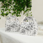25 Pack Candy Treat Tote Boxes in French Toile Pattern - Matte Black and White Party Favor Gable Boxes, Cardstock Paper - 6"x3.5"x7"