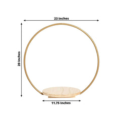 Metal Round Floral Hoop Cake Stand Gold - Chic Geometric Dessert Display DIY Centerpiece Table Decoration With Wooden Base 20"