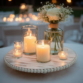 3-Pack 13" Rustic Wooden Charger Plates – Antique White Beaded Risers for Centerpieces, Cakes