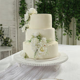 18" Rustic Wooden Cake Stand – Antique White Pedestal with Beaded Edge, Cupcake Display or Wood Slice Tray