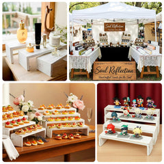 Set of 4 Wooden Display Risers Whitewash Rectangular Bench Style - Stackable Rustic Farmhouse Nesting Stands 14", 16", 17", 19"