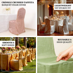 Crinkle Crushed Taffeta Chair Cover for Banquet Chairs Dusty Rose - Reusable Slipcover