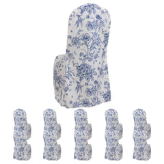 10 Pack Polyester Chair Covers for Banquet Chairs – White Blue French Toile Pattern, Reusable Stain-Resistant Slip-On Slipcovers