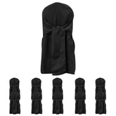 10-Pack Polyester Slip-On Banquet Chair Covers with Attached Sashes – Black Reusable Stain-Resistant Covers for Wedding & Event Decor