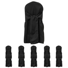 10-Pack Polyester Slip-On Banquet Chair Covers with Attached Sashes – Black Reusable Stain-Resistant Covers for Wedding & Event Decor