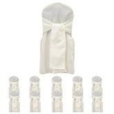 10-Pack Polyester Slip-On Banquet Chair Covers with Attached Sashes – Ivory Reusable Stain-Resistant Covers for Wedding & Event Decor
