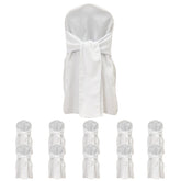 10-Pack Polyester Slip-On Banquet Chair Covers with Attached Sashes – White Reusable Stain-Resistant Covers for Wedding & Event Decor