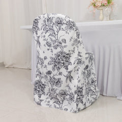 10 Pack Polyester Chair Covers for Folding Chairs – White Black French Toile Pattern, Reusable Stain-Resistant Slip-On Slipcovers