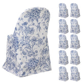 10 Pack Polyester Chair Covers for Folding Chairs – White Blue French Toile Pattern, Reusable Stain-Resistant Slip-On Slipcovers