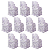 10 Pack Polyester Chair Covers for Folding Chairs – White Lavender Lilac French Toile Pattern, Reusable Stain-Resistant Slip-On Slipcovers
