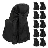 10-Pack Polyester Slip-On Folding Chair Covers with Attached Sashes – Black Durable Reusable Covers for Wedding & Event Decor