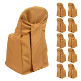 10-Pack Polyester Slip-On Folding Chair Covers with Attached Sashes – Gold Durable Reusable Covers for Wedding & Event Decor