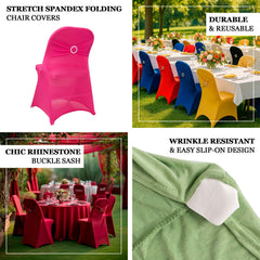 Stretch Spandex Chair Cover Purple for Folding Chairs - Secure Fit Slipcover with Silver Rhinestone Buckled Sash Band