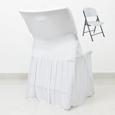 White Spandex Pleated Lifetime Folding Chair Cover – Stretch Slipcover with Floor-Length Skirt, Also Fits Standard Chairs