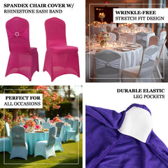 Spandex Chair Cover with Silver Rhinestone Buckled Sash Band Dusty Rose - Stretch Fitted Slipcover