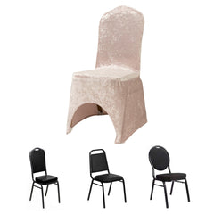 Crushed Velvet Spandex Banquet Chair Cover Fitted Slipcover Blush - Stretch 190GSM Slipcover with Foot Pockets