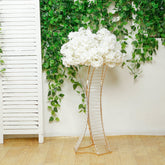 32" Crystal Pendant Flower Stand with Gold Metal Frame – Hourglass Column Vase Holder for Floral Arrangements & Table Centerpieces