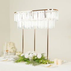 40"x40" Crystal Pendant 2-Tier Flower Stand – Gold Metal Table Centerpiece Pedestal with Drop Accents