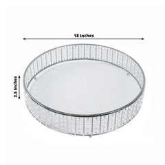 18" Round Silver Cake Stand with Hanging Crystal Beads and Glass Top – Metal Dessert Display Tray