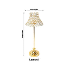 24" Tall Crystal Beaded Candle Stand – Gold Metal Centerpiece with Lamp-Inspired Shade for Tables & Events