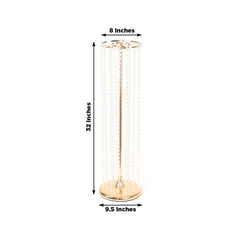 4-Pack Gold Metal Flower Stand Vases with Hanging Crystal Beads – 32" Tall Decorative Column Centerpieces for Events and Table Décor