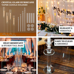 Set of 4 Crystal Glass Hurricane Taper Candle Holders, Decorative Tall Candle Stands Clear Cylinder Chimney Tubes 29", 33", 37", 41"