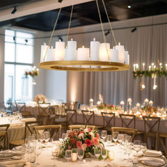 Gold Hanging Metal Floral Chandelier Frame - 32" Circular Lighting, Candle and Floral Display Base