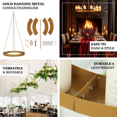 Gold Hanging Metal Floral Chandelier Frame - 32" Circular Lighting, Candle and Floral Display Base