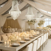 2ft Fountain Crystal Beaded Chandelier – Hanging Pendant Light with Silver Metal Frame & Hook Chain, Elegant Tiered Design