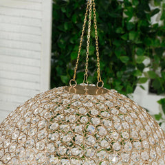 16" Crystal Globe Chandelier – Hanging Beaded Ball Pendant Light with Gold Metal Hook & Chain for Decorative Home Lighting