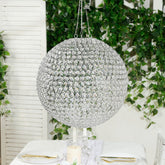 16" Crystal Globe Chandelier – Hanging Beaded Ball Pendant Light with Silver Metal Hook & Chain for Decorative Home Lighting