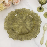 6-Pack Acrylic Plastic Round Charger Plates 13" in Transparent Dusty Sage Green with Reef Design, Dinner Charger Tableware