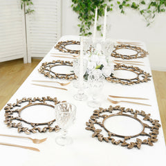 6 Pack Acrylic Plastic 13" Charger Plates in Gold Leaf Wreath Design – Round Decorative Dinner Table Plates