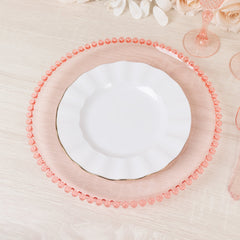 6-Pack Acrylic Round Charger Plates 13" in Transparent Blush with Beaded Rim, Decorative Dinner Party Serving Plates