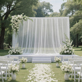 Sheer Backdrop Curtain Panel 10ft × 10ft White – Wedding Arch Drape with Rod Pocket