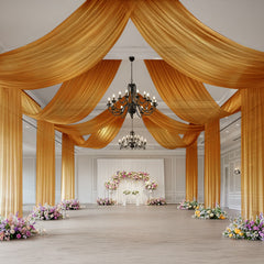 Gold Sheer Backdrop Drape – 5ftx32ft Wedding Arch & Ceiling Decor Panel, Wrinkle Free with Soft Shimmer