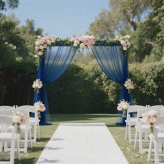 Sheer Backdrop Curtain Panel 5ft × 10ft Navy Blue – Wedding Arch Drape with Rod Pocket