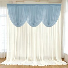 4ft x 4ft Sheer Chiffon Backdrop Valance Drapes – Dusty Blue Curved Swag Topper Panel