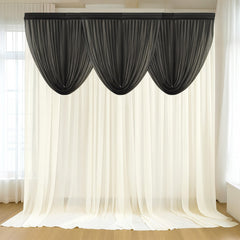 4ft x 4ft Sheer Chiffon Backdrop Valance Drapes – Black Curved Swag Topper Panel