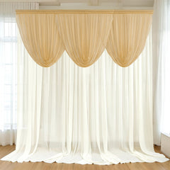 4ft x 4ft Sheer Chiffon Backdrop Valance Drapes – Champagne Curved Swag Topper Panel