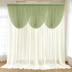 4ft x 4ft Sheer Chiffon Backdrop Valance Drapes – Dusty Sage Green Curved Swag Topper Panel