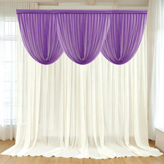 4ft x 4ft Sheer Chiffon Backdrop Valance Drapes – Purple Curved Swag Topper Panel