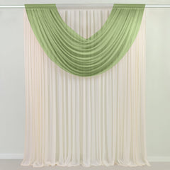 Dusty Sage Green Sheer Chiffon Valance Curtain 4ft x 5ft – Wedding Arch Drape with Rod Pocket, Voile Backdrop Panel