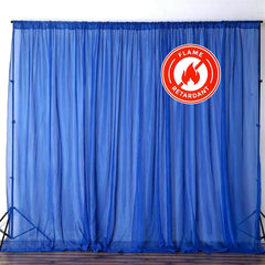 2 Pack Royal Blue Sheer Chiffon Event Curtain Drapes, Durable Flame Resistant Organza Backdrop Event Panels With Rod Pockets - 10ftx10ft