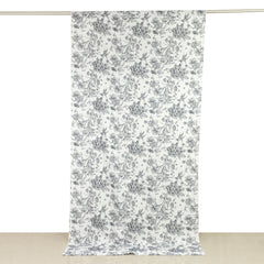 French Toile Polyester Backdrop Curtain – Black Floral 5ft x 10ft Rod Pocket Drape Panel