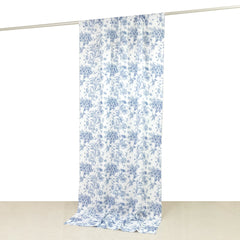 French Toile Polyester Backdrop Curtain – Blue Floral 5ft x 10ft Rod Pocket Drape Panel