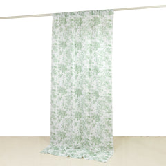 French Toile Polyester Backdrop Curtain – Dusty Sage Green Floral 5ft x 10ft Rod Pocket Drape Panel