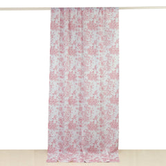 French Toile Polyester Backdrop Curtain – Pink Floral 5ft x 10ft Rod Pocket Drape Panel