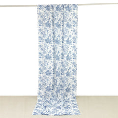 French Toile Polyester Backdrop Curtain – Blue Floral 5ft x 12ft Rod Pocket Drape Panel